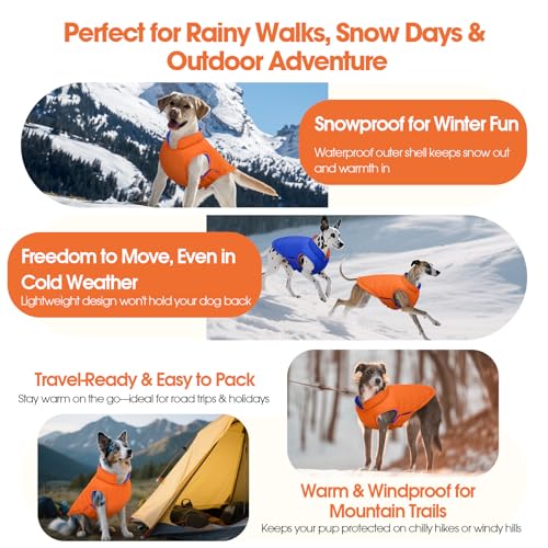 QBLEEV Reversible Dog Jacket, Windproof Dog Coat, Lightweight Puffer Vest - color: Orange-Navy, size: Medium