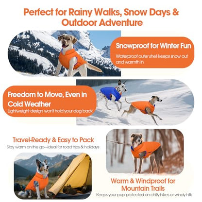 QBLEEV Reversible Dog Jacket, Windproof Dog Coat, Lightweight Puffer Vest - color: Orange-Navy, size: Medium