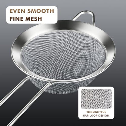 NileHome 3 Piece Stainless Steel Mesh Strainers,Silver（3.1"+5.4"+7.8") - color: 3.1"+5.4"+7.8"-Silver(Large Set of 3)