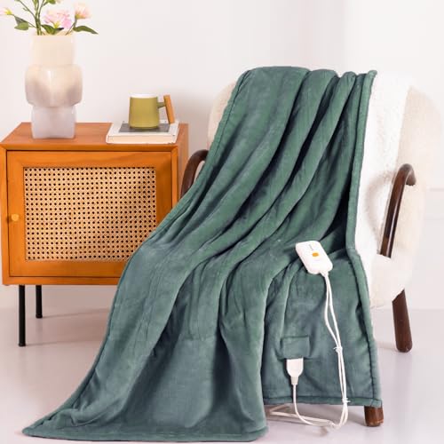 Templewet Heated Blanket Throw 50" x 60",Soft Electric Blanket,Green | Timer Settings,Auto Off,Soft Sherpa Heated Throw Blanket,Machine Washable,Fast Heating for Sofa Bed Office Use,Gifts for Mom - color: Lake Green