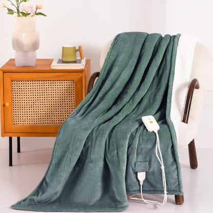 Templewet Heated Blanket Throw 50" x 60",Soft Electric Blanket,Green | Timer Settings,Auto Off,Soft Sherpa Heated Throw Blanket,Machine Washable,Fast Heating for Sofa Bed Office Use,Gifts for Mom - color: Lake Green
