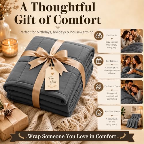 L'AGRATY Weighted Blanket for Adults 15lbs, 48"x72", Dark Grey Twin Full Size Heavy Throw Blanket, Cooling, Breathable, Microfiber with Glass Beads, Big, Washable, All-Season - color: 01-dark Grey, size: 48" x 72" | 15lbs