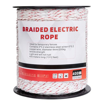 Electric Fence Braided Wire, 1312 Feet, 4mm Diameter, Strength 200kg, Red - color: Red