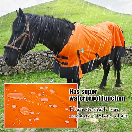 Adjustable Waterproof Horse Sheet | Horse Blankets for Real Horses|Perfect Rainy Day Protection(80", Orange)