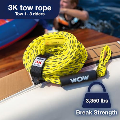 Wow Sports Tow Rope for Towable Tubes - 60 ft - 16-Strand Braided Polypropylene