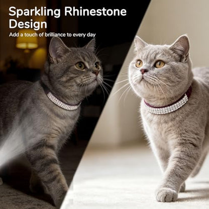 BINGPET Diamond Cat Collar with Bell,Adjustable Kitten Collar,Purple - color: Purple(Rhinestones), size: Neck Girth 8"-10"