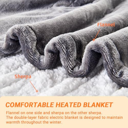 Heated Blanket Electric Twin, 62"x84" Soft Flannel Heating Blanket with 8 Hours Auto Off 10 Fast Heating Levels Machine Washable Sherpa Heated Throw Blanket with Overheating Protection - color: Light Gray, size: Twin(62" x 84")