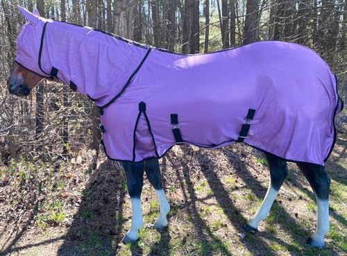 Combo Neck Fly Sheet with Leg Straps and Matching Mask - color: Purple - Black, size: 66