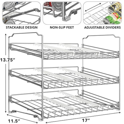 Simple Houseware Stackable Can Rack, Silver, Adjustable Plastic Dividers, Holds 36 Cans - color: Silver