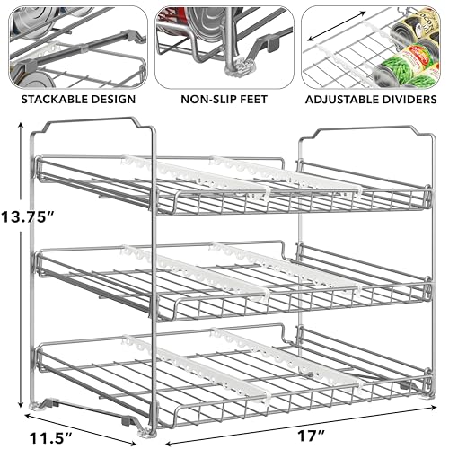 Simple Houseware Stackable Can Rack, Silver, Adjustable Plastic Dividers, Holds 36 Cans - color: Silver