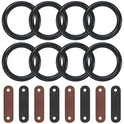 Soulchen 4/8 Pairs Stirrup Peacock Safety Rubber Rings & Leather Tabs Replacement Set Durable Replacement Rings for Peacock Stirrups Ideal for Equestrian Riding - color: Black, Light Reddish Brown