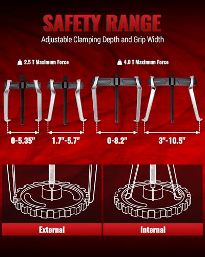 6" and 10" 2-Jaw Gear Puller Set, 2 Pack with Small (0-5.35" External/1.7-5.7" Internal) & Large (0-8.2" External/3-10.5" Internal) Spread, Heavy-Duty Bearing, Flywheel, Pulley and Gear Remover Tool - size: Max External 5.35"&8.2"