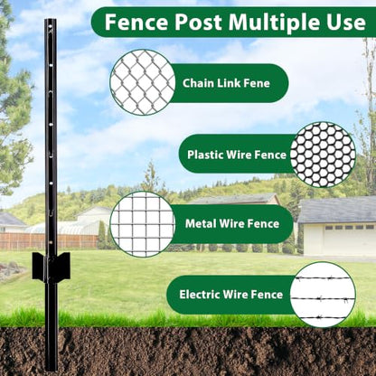 HITTITE 6 Feet Metal Fence Post, 15 Pack U-Post Support Stakes with Anchor Plate, Heavy Duty Steel Garden Fence Stakes, No Dig Fence Posts for Wire Fencing, Yard, Lawn and Farm, Black - size: 6 FT-15 PACK-SPLICING