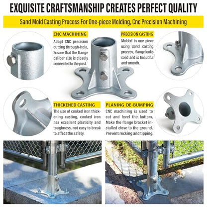 Post 2" (1 7/8" OD) Chain Link Fence Post Floor Flange Bracket, for Chain Link Fence Posts, Mailboxes, and Other Steel Round Post Galvanized Anchor Flange Bases (6 Pack) - size: 2"