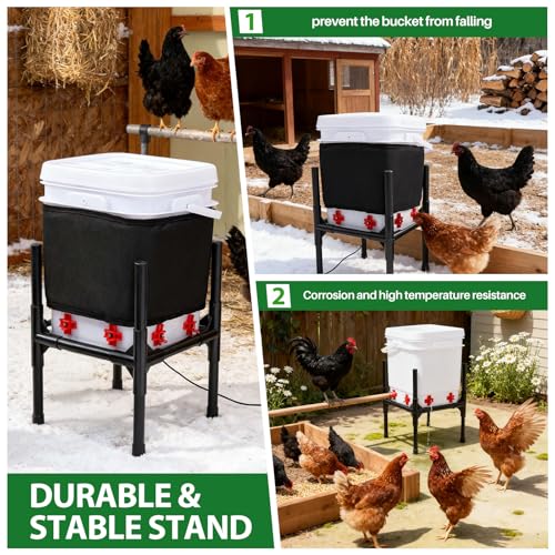 Heated Chicken Waterer,3 Gallon Chicken Poultry Water Heater with Stand for Winter with 8 Nipples + 4 Extras (black, 3 Gallon)