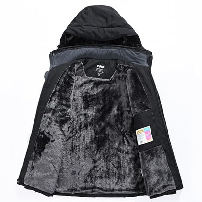 QMP Winter Jackets For Men with Hoode Ski Snow Snowboarding Waterproof Fleece Liner Coats Windproof Raincoat 6 Pockets - color: Black, size: XX-Large