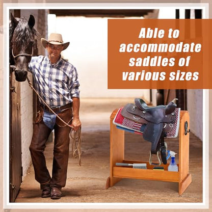 Pine Wood Saddle Rack 30" x 25.6" x 12" Horse Saddle Rack Stand for Western Saddles and Horse Tack Organizers Heavy Duty Tack Storage Accessories with 2 Hooks(Regular,Walnut)