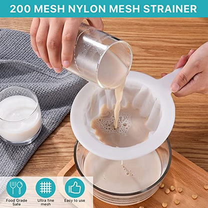 4 Pcs 200 Mesh Food Filter Strainer with 1 Pcs Funnel and Squeezing Rod, Reusable Ultra Fine Mesh Strainer for Filtering Juice Coffee Milk Honey, Kitchen Funnels for Filling Bottles