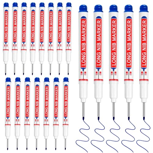 20 Pcs 20mm Long Nib Marker Long Head Deep Hole Marker Pens Deep Reach Permanent Paint Markers Marking Pen for Metal Drilling Construction Carpenter（Blue） - color: Blue
