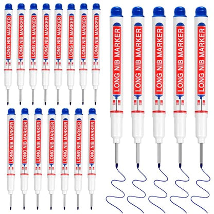 20 Pcs 20mm Long Nib Marker Long Head Deep Hole Marker Pens Deep Reach Permanent Paint Markers Marking Pen for Metal Drilling Construction Carpenter（Blue） - color: Blue