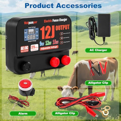 13 Joule Electric Fence Charger, Adjustable 9KV/12KV/15KV Output Voltage