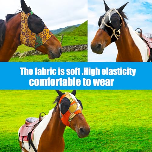 Super Comfort Fly Marsks for Horses of 3pcs Set-Horse FlyMask with Ears- Elasticity Fly Mask with UV Protection（Size：L - size: 3 pcs