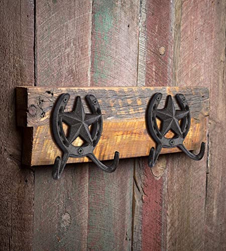 JUXYES Heavy Duty Cast Iron Western Horseshoe Star Hat Hook with 2 Hanger - size: 2 Pack