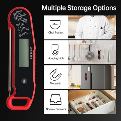 Lonicera Instant-Read Meat Thermometer, 1-Second, ±0.5°F Accuracy, Red - color: RED