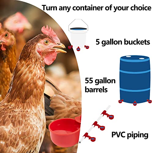 Chicken Waterer Cups 8 Pack Automatic Chicken Water Cups for Poultry LANARP Float Style Gravity Chicken Watering System, Water Feeder Kit, 5 Gallon with Mounting Hole Opener