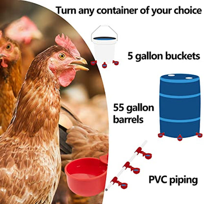 Chicken Waterer Cups 8 Pack Automatic Chicken Water Cups for Poultry LANARP Float Style Gravity Chicken Watering System, Water Feeder Kit, 5 Gallon with Mounting Hole Opener