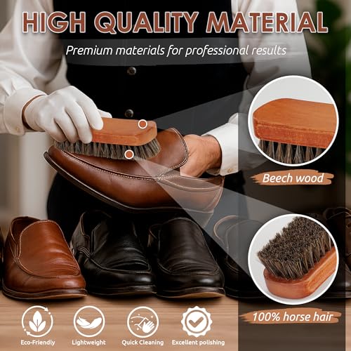 TAKAVU Shoe Brush 100% Genuine Horse Hair, Won't Scratch Leather (2pcs) - size: 2pcs