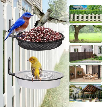 2 Fence Bird Feeder Trays - Outdoor Tree Mounted Wild Bird Bath, 7” in Diameter Feeders with Heavy-Duty Iron Rings, Installed on Wooden Fences, Trees, Decks, Indoor and Outdoor Walls