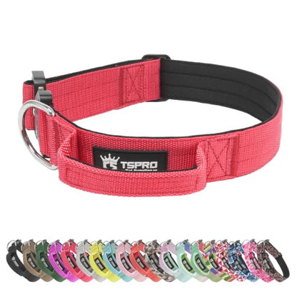 TSPRO Heavy Duty Tactical Dog Collar Quick Release Metal Buckle with Handle | Premium Dog Collar, Military Nylon, 1.25 Inch Wide, Soft Padded, Thick, Durable, Adjustable for Medium & Large Dogs (Red, M) - color: Basic Red, size: M, Handle Style, Neck 14.5