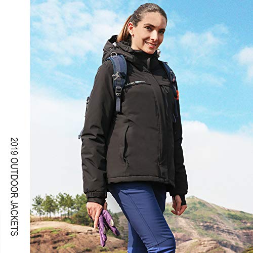 CAMEL CROWN Women’s Mountain Snow Waterproof Ski Jacket Detachable Hood Windproof Fleece Parka Rain Jackt Winter Coat - color: New Black-1, size: 3X-Large