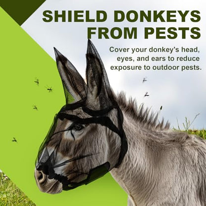 1 Pcs Small Donkey Fly Mask with Ear Protection, Black - size: Small Donkey