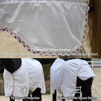 BARN & STABLE Breathable and UV Protective Tear-Resistant Mesh Horse Fly Sheet Comfy Equine Summer Sheet with Removable Web Leg Straps - color: White - Curvy Fit, size: 75 in