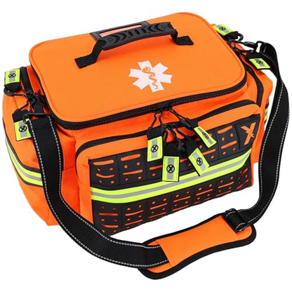 Lightning X Medium First Responder EMT Bag | LXMB25 | w/Reflective, Shoulder Strap & Zippered Compartments for First Aid + Trauma Supplies - Orange - color: Orange
