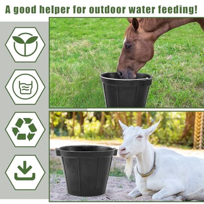 Sadnyy 2 Pcs Rubber Feeder Bucket, Quart Gallon Rubber Horse Feed Bucket with Handle Large Utility Feed Pan Dog Bowl Horse Feeder for Goats Horses Animal Feeding, Inches (10.6 x 8.6 Inches,Classic) - size: 10.6 x 8.6 Inches, style: Classic