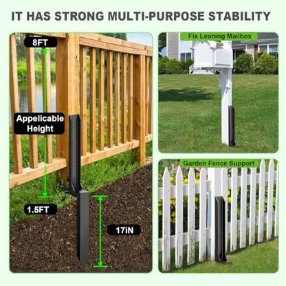 Fence Post Repair Kit, Heavy Duty Fence Post Ground Spike Anchor - 2Pack - color: Black-2Pack