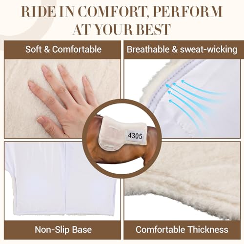 Sadnyy Western Horse Saddle Pad with Non-Glare Number Pockets, Hypo-allergenic Synthetic Fleece Non-Slip Brush Cotton Underside Gel Insert Compatible Durable Equine Supplies Suitable for Competitions