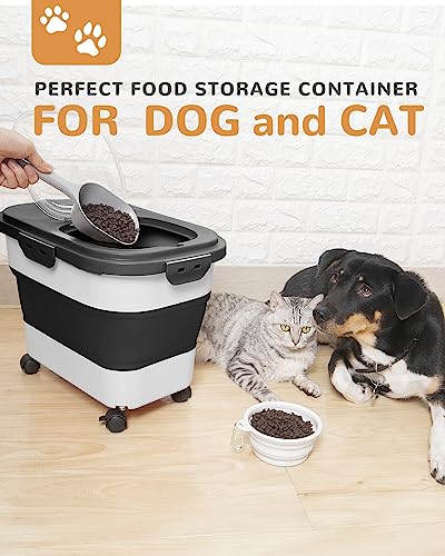 20-23 Lbs Dog Food Storage Container Airtight,Collapsible Pet Food Storage - color: Black