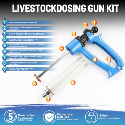 50ML Semi-Automatic Livestock Syringe, Continuous-Injection Syringe | Livestock Liquid Dispenser features a leak-resistant design and steady output for efficient farm use - color: Blue - Single Pack