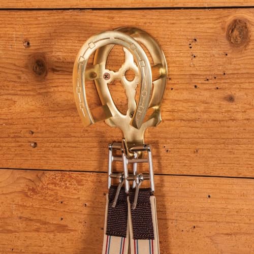 EASY-UP Berlin Brass Double Horseshoe Bridle Rack for Horses | Solid Brass Wall Mount | Elegant Arched Top for Halters & Bridles | Hook for Leads & Girths