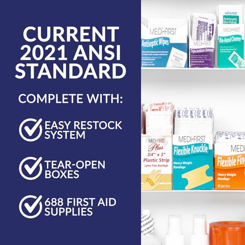 MFASCO Workplace First Aid Kit 4 Shelf Metal Cabinet with Medications - size: 4 Shelf, style: W/ Medications