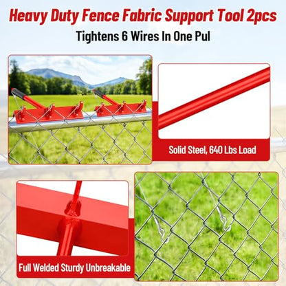 2PCS Fence Top Rail Stretcher Tool, Chain Link Top Rail Dressing Tool with 3 Hooks and 28in Cable, Thickened Carbon Steel, Strong Pull, Easy One-Person Use