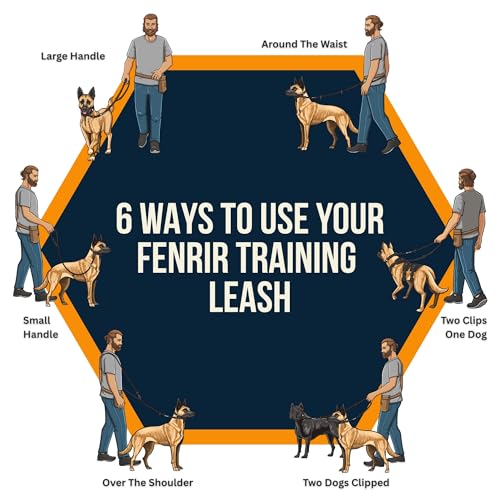 Fenrir - Dog Training Leash - Heavy Duty Dog - Double Ended Carabiner - Long Dog Lead - Non-Slip Lead Waterproof Gear for Large & Small Dogs Puppy - 2.1m (Black) - color: Black