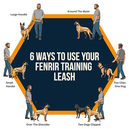 Fenrir - Dog Training Leash - Heavy Duty Dog - Double Ended Carabiner - Long Dog Lead - Non-Slip Lead Waterproof Gear for Large & Small Dogs Puppy - 2.1m (Black) - color: Black