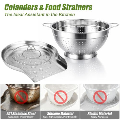 Palksky Stainless Steel Colander Set with Handles & Self-Draining Base, 3 Sizes (7”, 9”, 11”), Heavy Duty Pasta Strainer, Rice & Vegetable Strainer, Countertop Draining System - color: 3 Sizes Colander Set with Handles & Self-Draining Base