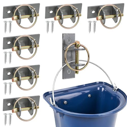 SOUJOY 6 Pcs Water Bucket Hook for Horse, Heavy Duty Metal Feed Bucket Hook with Pin, Wall Mounted Hangers for Horse Stalls Stable Barn Farmhouse Supplies