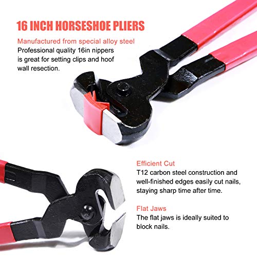 14 Inch Horse Farrier Tool Kits,7 Piece Professional Hoof Trimming Kit with Hoof Nippers, Rasp, Shear Cutter, Hoof Knife, Pick, Gloves, Storage Bag, for Horse Goat Pig Hoof Care - size: 14 Inch